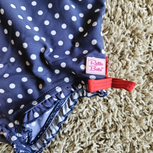 Ruffle Butts Baby Swimsuit Navy Polka Dot and Striped Size 18-24m - Picture 3 of 5